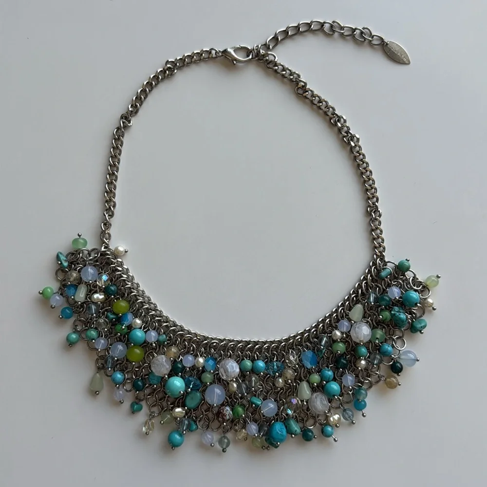 Coldwater Creek Beaded Bib Turquoise Statement Necklace